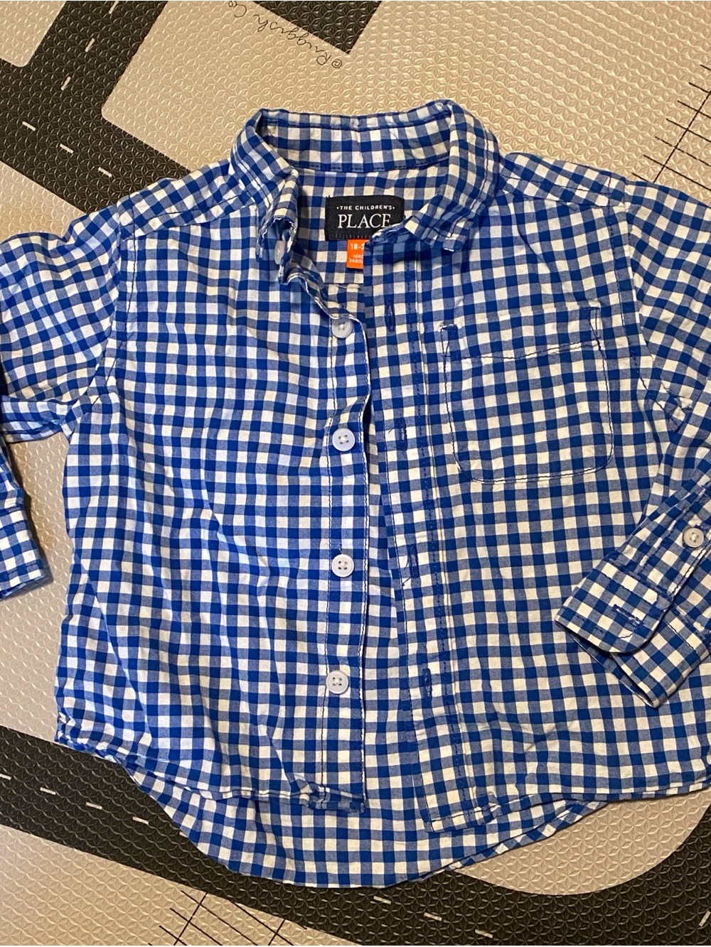 The Children's Place Blue Gingham Button-Down Shirt — Size 18–24M